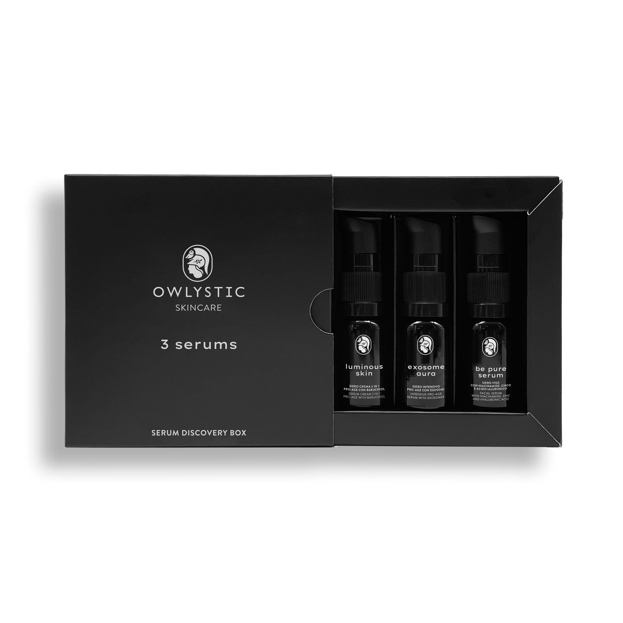3 SERUMS - Discovery box sieri viso con acido ialuronico, niacinamide, esosomi da centella asiatica