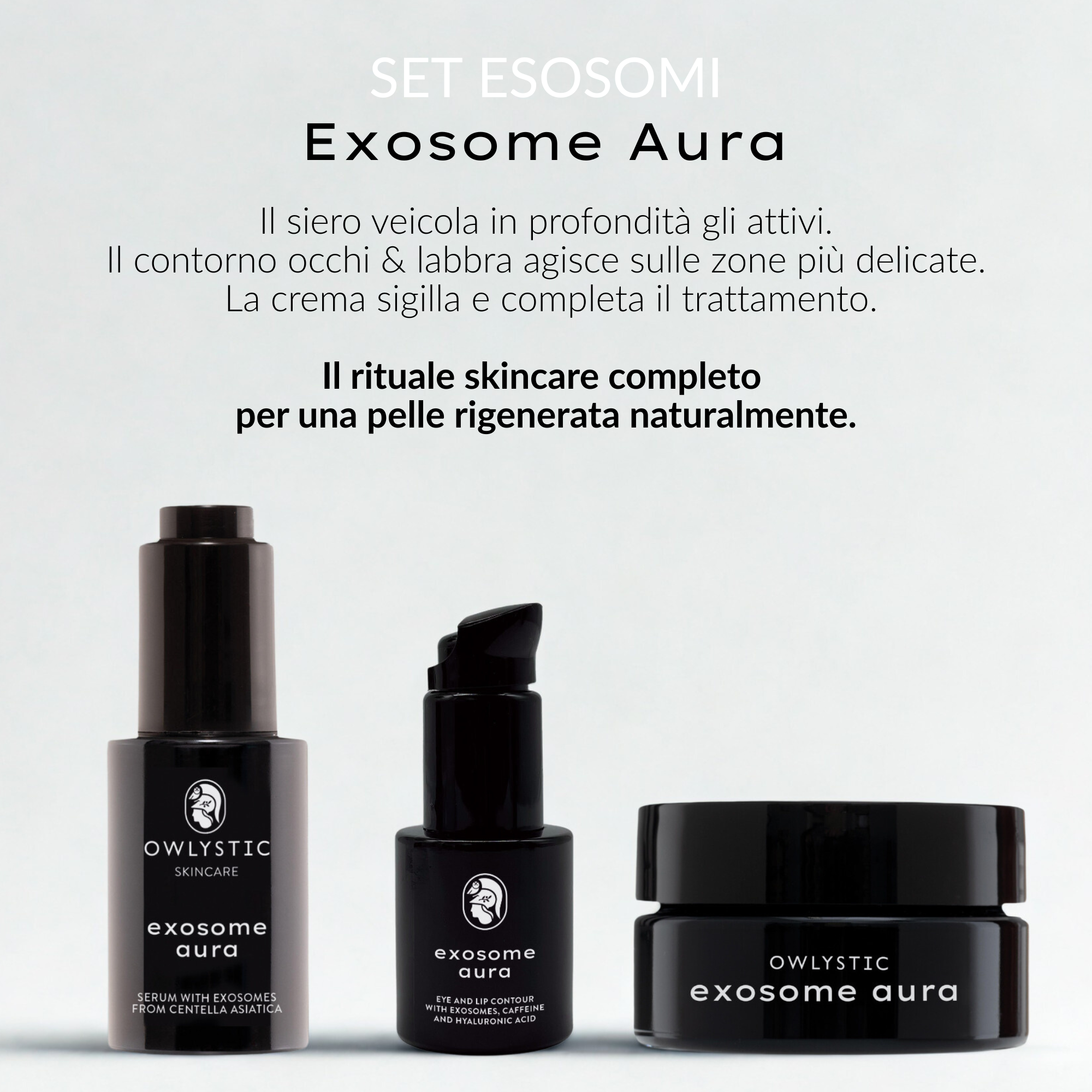 RITUALE EXOSOME AURA - Set rigenerante Contorno occhi e labbra + Siero + Crema viso con esosomi da centella asiatica e acido ialuronico